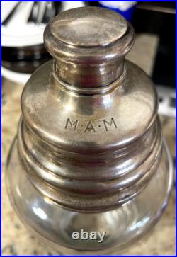 T. G. Hawkes Sterling Etched Glass Decanter M. A. W. Monogram Vintage Antique