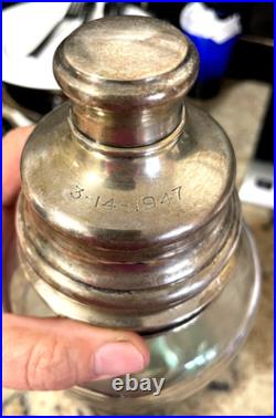 T. G. Hawkes Sterling Etched Glass Decanter M. A. W. Monogram Vintage Antique
