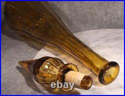 TALL Vintage Amber EMPOLI Art Glass DECANTER Bottle & Stopper