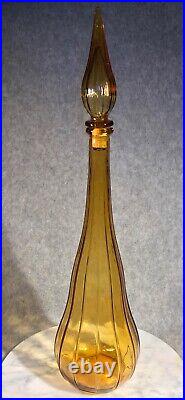 TALL Vintage Amber EMPOLI Art Glass DECANTER Bottle & Stopper