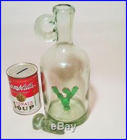 TEQUILA! Vtg art glass decanter bottle cactus figurine cowboy western tiki bar