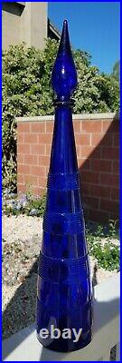 Tall Vintage Empoli Cobalt Blue Genie Bottle Decanter with Stopper 26 MCM