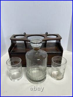 Tantalus Wood Liquor Decanter Set + Glasses & Bottle Wall Mount VINTAGE