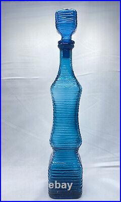 Teal Blue Genie bottle decanter, 1960s, Italian Empoli Vintage Mid Century Glass