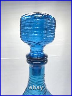 Teal Blue Genie bottle decanter, 1960s, Italian Empoli Vintage Mid Century Glass