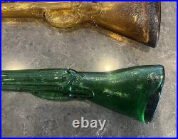 Two 2 Vintage Cellini Masterpieces Rifle Decanter w Wood Stand Italy AMBER GREEN