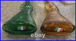 Two 2 Vintage Cellini Masterpieces Rifle Decanter w Wood Stand Italy AMBER GREEN