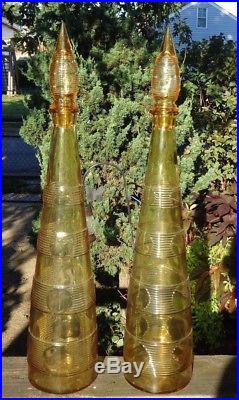 Two Rare MCM Vintage 25 Glass Genie Decanter Bottle Circles Empoli Blenko