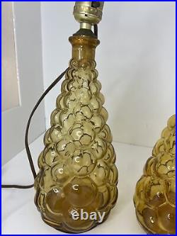 Unique Set Of Vintage Italian Empoli Amber Bubble Glass Decanter Lamps