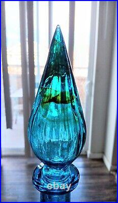 Unique Vintage Art Glass Empoli Genie Lined Bottle Decanter Swirl Stopper Teal
