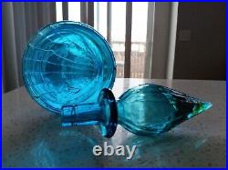 Unique Vintage Art Glass Empoli Genie Lined Bottle Decanter Swirl Stopper Teal
