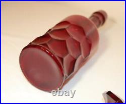 Unique rare vintage tall ruby red cranberry wine liquor glass decanter bottle