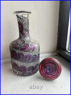 Unusual Vintage Signed Hand Painted Glass Decanter 10.5