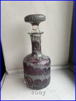 Unusual Vintage Signed Hand Painted Glass Decanter 10.5