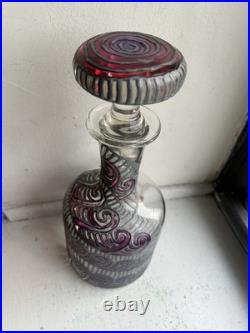 Unusual Vintage Signed Hand Painted Glass Decanter 10.5
