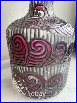 Unusual Vintage Signed Hand Painted Glass Decanter 10.5