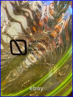 V. Nason Vintage Modernist Murano Twisted Vaseline Glass Decanters Bottles Pair