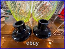 V. Nason Vintage Modernist Murano Twisted Vaseline Glass Decanters Bottles Pair