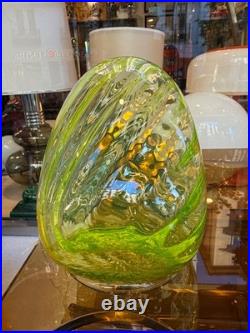 V. Nason Vintage Modernist Murano Twisted Vaseline Glass Decanters Bottles Pair