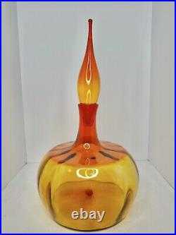 VHTF Vintage MCM Blenko Glass 6417 Pumpkin Decanter 18.5 Withflame Stopper