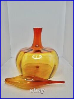 VHTF Vintage MCM Blenko Glass 6417 Pumpkin Decanter 18.5 Withflame Stopper