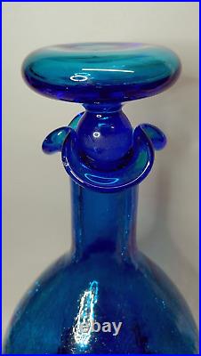 VIBRANT! Vintage BLENKO Cobalt Blue Pinch Crackle Glass Decanter withStopper 12H