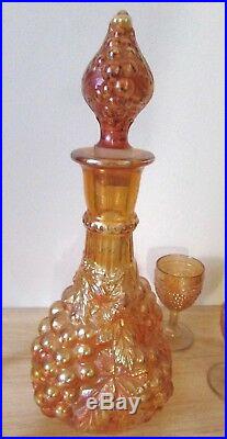 VINTAGE 12.5 Marigold Grapes cable IMPERIAL CARNIVAL GLASS DECANTER 5 Goblets
