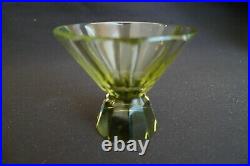 VINTAGE 5 PC FANCY SHAPED DECANTER SAKE CORDIAL SET OLIVE GREEN GLASS With STOPPER