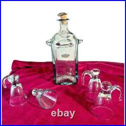 VINTAGE 5PC SKANSEN STOCKHOLMS GLASBRUK TURE BERGLUND DECANTER WithHANGING GLASSES