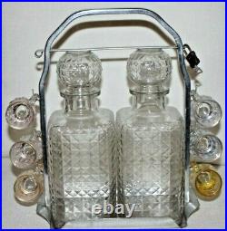 VINTAGE BARWARE WHISKEY / LIQUOR DECANTER SET With GLASS MINI-MUGS & KEY CADDY