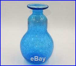 VINTAGE BLENKO RAINBOW GLASS ART GLASS DECANTER CRACKLE GLASS BLUE With STOPPER