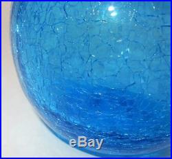 VINTAGE BLENKO RAINBOW GLASS ART GLASS DECANTER CRACKLE GLASS BLUE With STOPPER