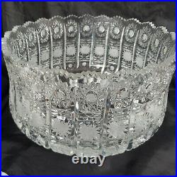 VINTAGE BOHEMIA Czech Hand Cut Crystal QUEEN'S LACE FOOTED BOWL HUGE RARE FANCY