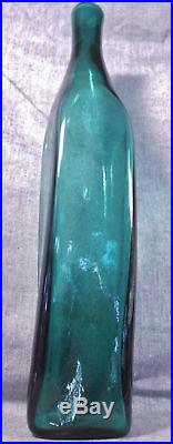 VINTAGE Blenko 1959 RARE SIGNED HUSTED TWISTED DECANTER IN NILE GREEN NO STOPPER