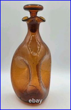 VINTAGE Blenko #49 Amber Crackle Glass Pinched Decanter Winslow Anderson MCM