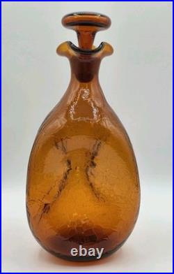 VINTAGE Blenko #49 Amber Crackle Glass Pinched Decanter Winslow Anderson MCM