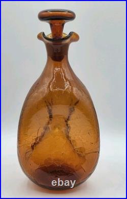 VINTAGE Blenko #49 Amber Crackle Glass Pinched Decanter Winslow Anderson MCM