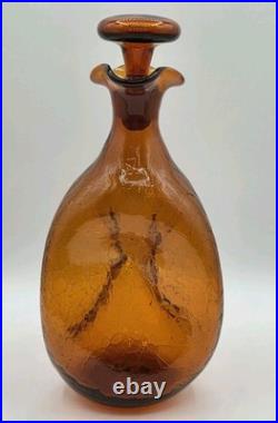 VINTAGE Blenko #49 Amber Crackle Glass Pinched Decanter Winslow Anderson MCM