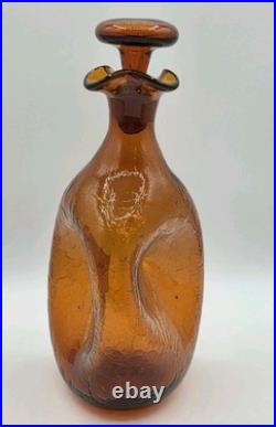 VINTAGE Blenko #49 Amber Crackle Glass Pinched Decanter Winslow Anderson MCM