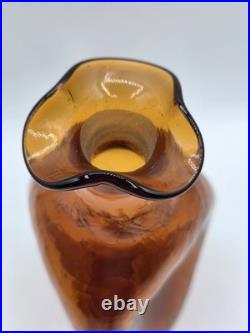 VINTAGE Blenko #49 Amber Crackle Glass Pinched Decanter Winslow Anderson MCM