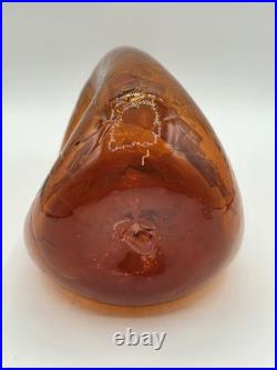 VINTAGE Blenko #49 Amber Crackle Glass Pinched Decanter Winslow Anderson MCM