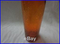 VINTAGE Blenko crackle glass decanter. ORANGE GROUND STOPPER 17.5