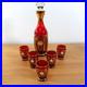 VINTAGE-Bohemain-Ruby-and-Gold-Trim-Glass-Decanter-WITH-GLASSES-01-wrj