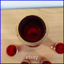 VINTAGE Bohemain Ruby and Gold Trim Glass Decanter WITH GLASSES
