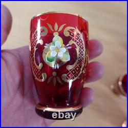 VINTAGE Bohemain Ruby and Gold Trim Glass Decanter WITH GLASSES