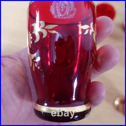 VINTAGE Bohemain Ruby and Gold Trim Glass Decanter WITH GLASSES