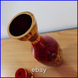 VINTAGE Bohemain Ruby and Gold Trim Glass Decanter WITH GLASSES