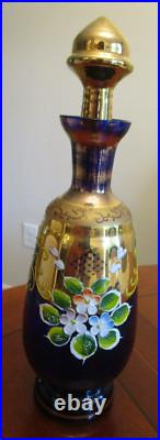 VINTAGE COBALT BLUE GOLD HANDPAINTED DECANTER SET With6 GLASSES BOHEMIAN CZECH