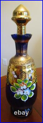 VINTAGE COBALT BLUE GOLD HANDPAINTED DECANTER SET With6 GLASSES BOHEMIAN CZECH