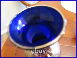 VINTAGE COBALT BLUE GOLD HANDPAINTED DECANTER SET With6 GLASSES BOHEMIAN CZECH